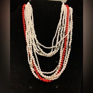 Elegant Red and White And Clear Beaded Necklace
